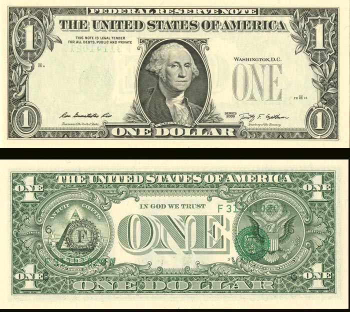 Paper Money Error - $1 2nd Printing at Back